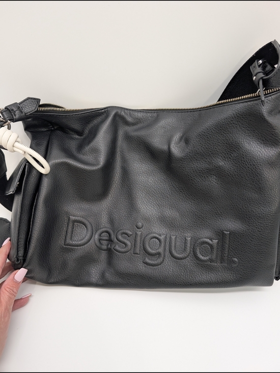 Desigual Handbags - Desigual Black Embossed Logo Leather Shoulder Bag